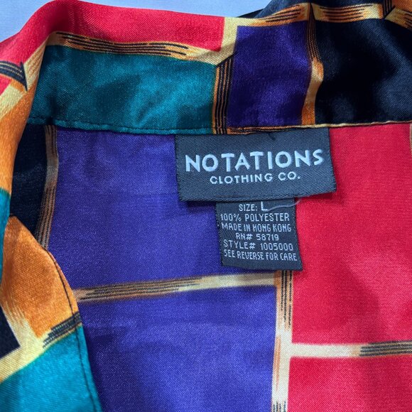 Vintage 80s Notations Geometric Blouse Red Blue Large    Lot J - Picture 4 of 7